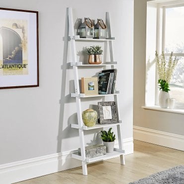 5 Tier Leaning Wooden Ladder Storage Shelf