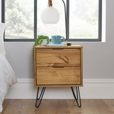 Acadia Solid Pine & Metal 2 Drawer Bedside