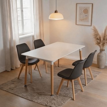 Braga 120cm White Dining Table & 4 Grey Chairs