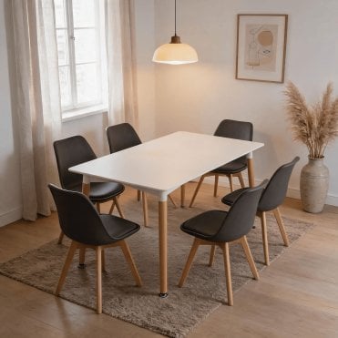 Braga 120cm White Dining Table & 6 Grey Chairs