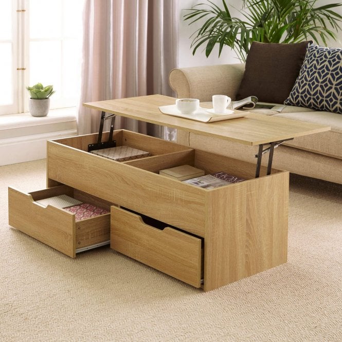 Bruges Lift Up Coffee Table with 2 Storage Drawers