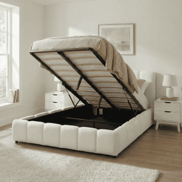 Bubble White Velvet Ottoman Storage Bed