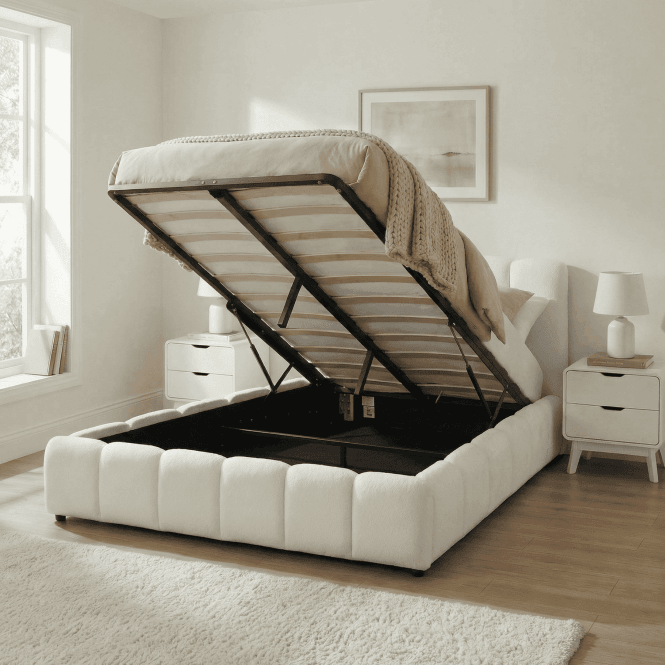 Bubble White Boucle Ottoman Storage Bed