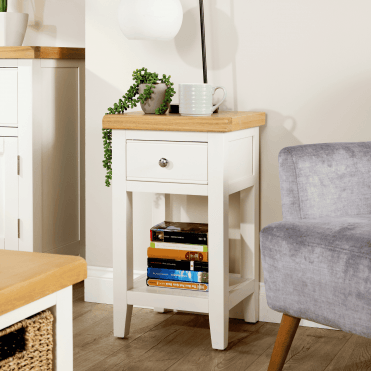 Easton White Lamp Table with Storage Drawer