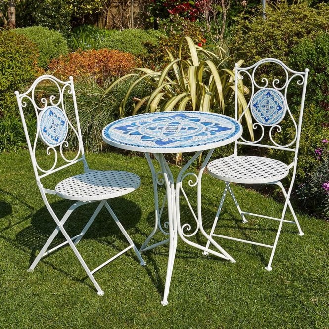 Fenton Mosaic Blue & White Bistro Table Set