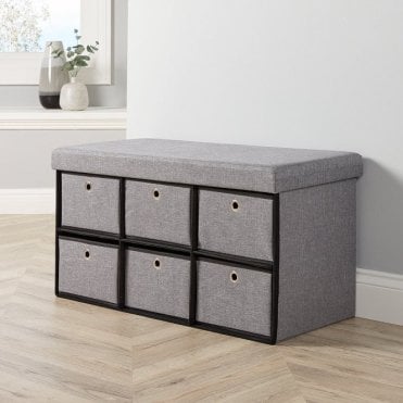Folding Storage Ottoman with 6 Drawers