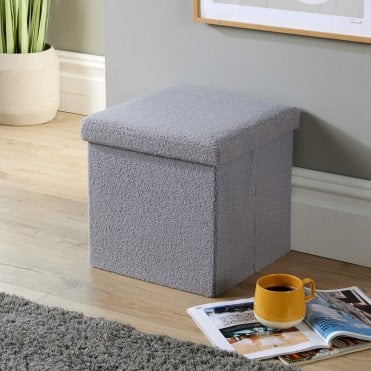 Teddy Fur Boucle Square Folding Ottoman