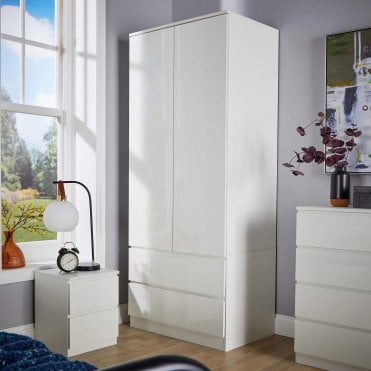 Lugano High Gloss 2 Door & 2 Drawer Wardrobe