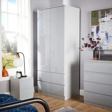 Lugano High Gloss 2 Door & 2 Drawer Wardrobe