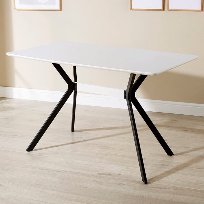 White 120cm Table with Black Metal Legs