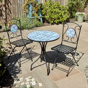 Ocean Mosaic Bistro Set with Folding Chairs