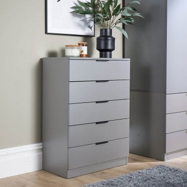 Phoenix Tall Chest of 5 Storage Drawers