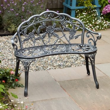 Rose Detail Metal Garden Bench
