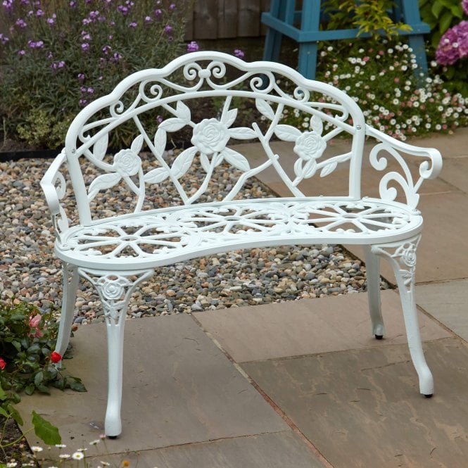 Rose Detail Metal Garden Bench