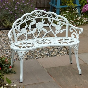 Rose Detail Metal Garden Bench