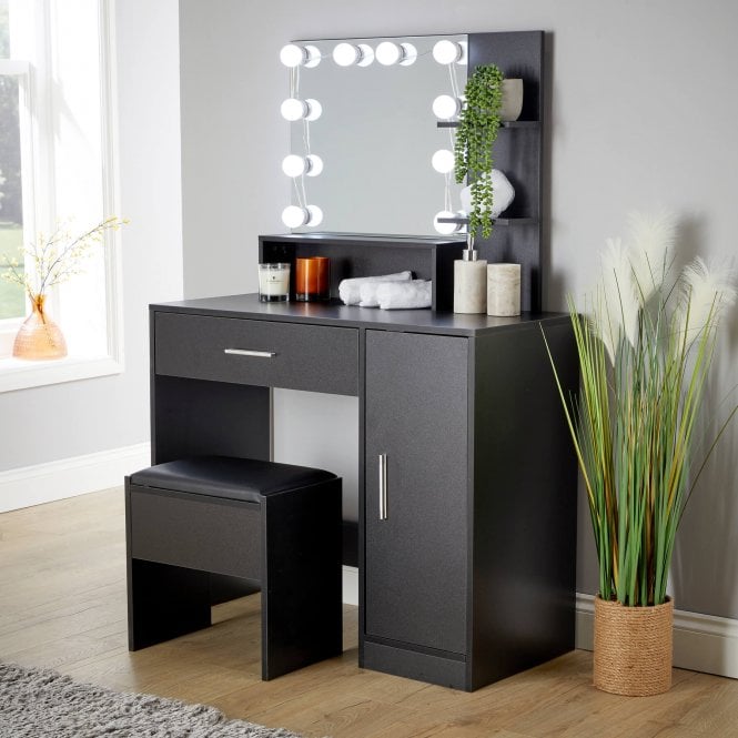Sophia Black Dressing Table with Stool